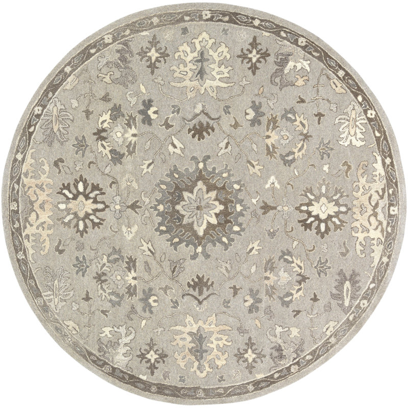 Tapis beige / gris en laine touffeté à la main Minonk, Rond 6 pi