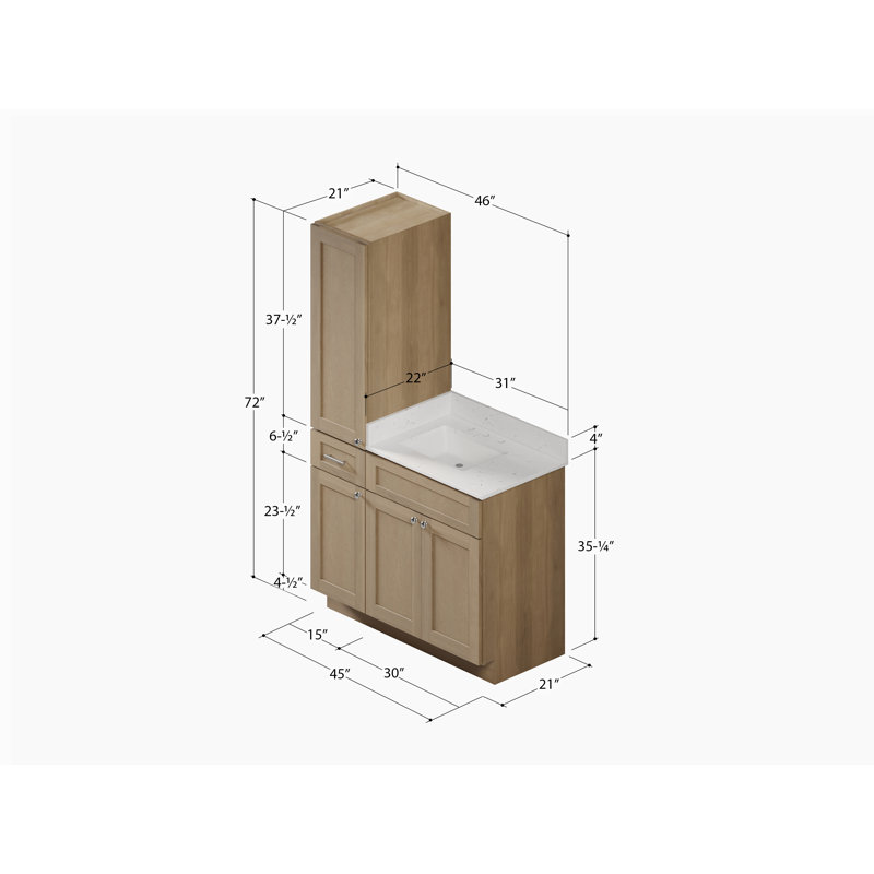 Ensemble de meuble-lavabo simple 45 po Disar, Chêne naturel