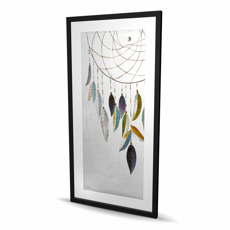 Capteur de rêves avec plumes - gris, H 48 po x l 24 po