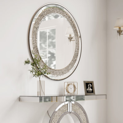 Crystal Crush Diamond Round Silver Wall Mirror