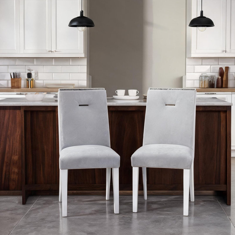 Ensemble de 2 chaises d'appoint en velours gris ardoise avec pieds en bois massif de style contemporain pour la cuisine ou la salle à manger