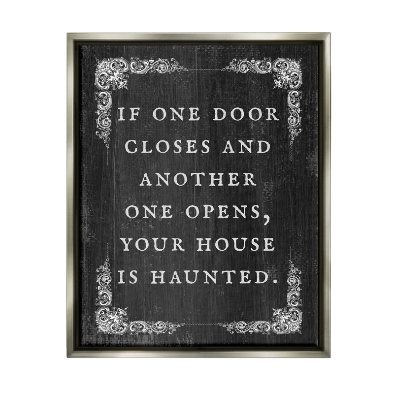«Funny Haunted House», phrase encadrée sur bois, H 31 po x l 25 po x P 1,7 po, Cadre flottant gris lustré