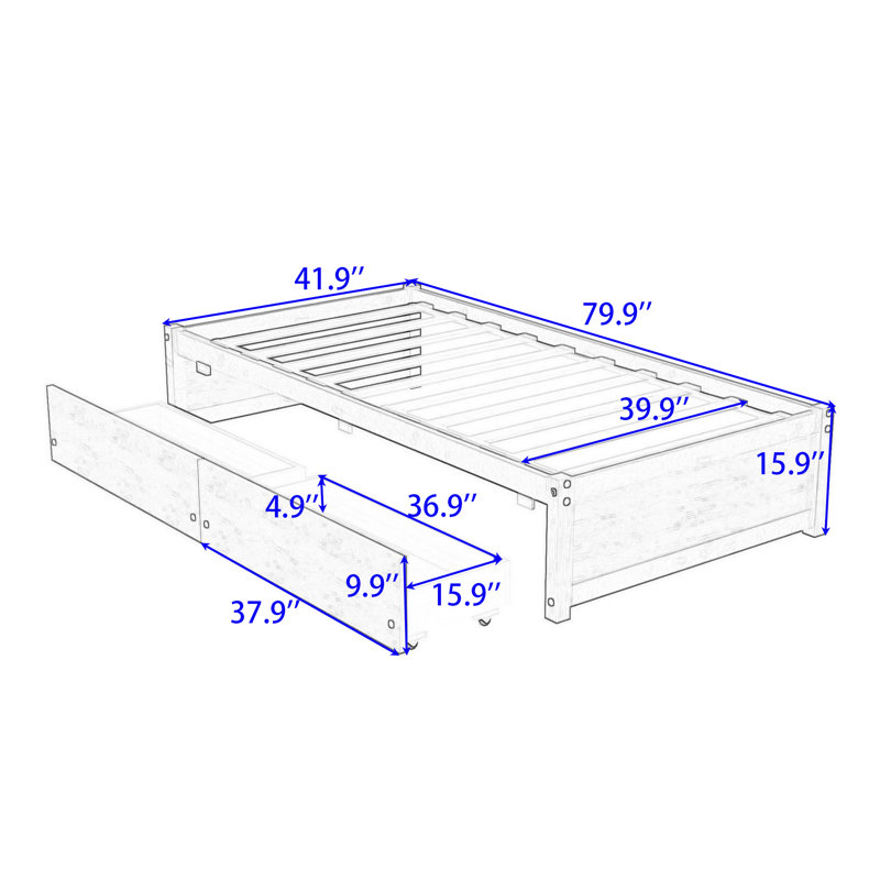 Twin Storage Platform Bed with Drawers, Grey