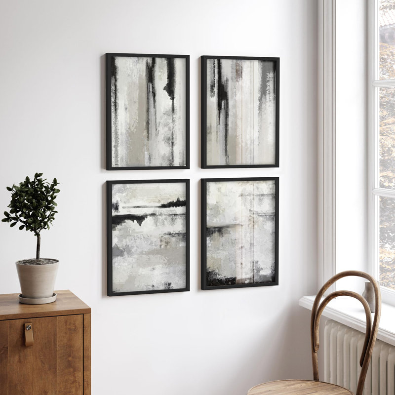 "Décor abstrait texturé noir et blanc", 4 pièces, Naturel, H 14 po x l 11 po