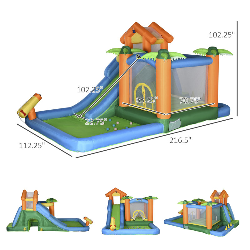 Château gonflable à thème de glissade d'eau 6-en-1 Outsunny