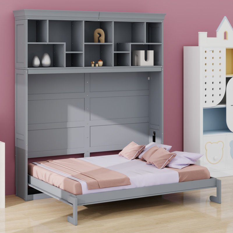 Lit escamotable mural Murphy avec tablettes supérieures et USB