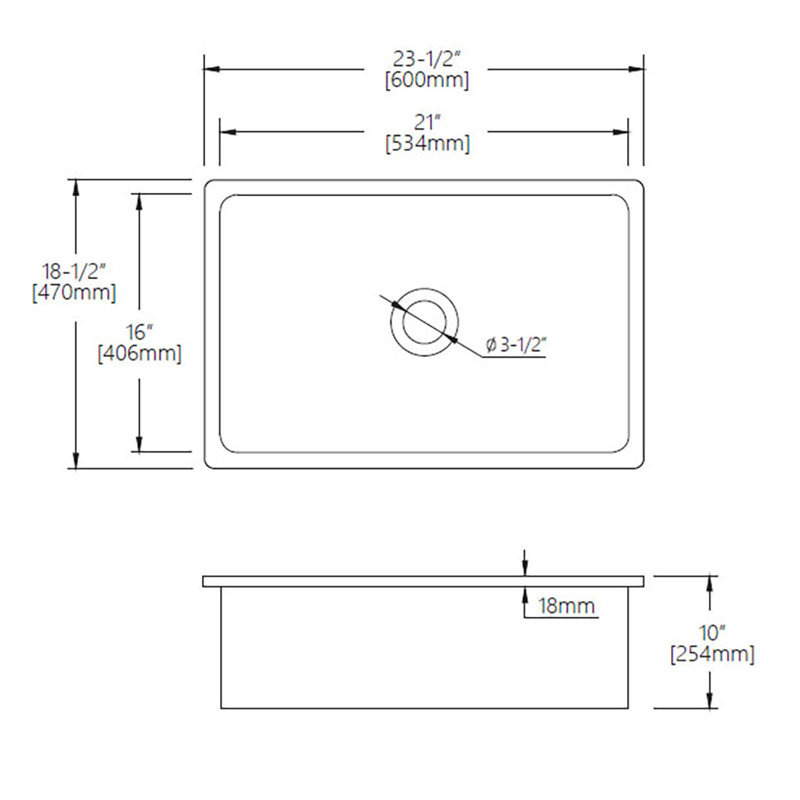 23.5'' L Single Bowl Ceramic Kitchen Sink