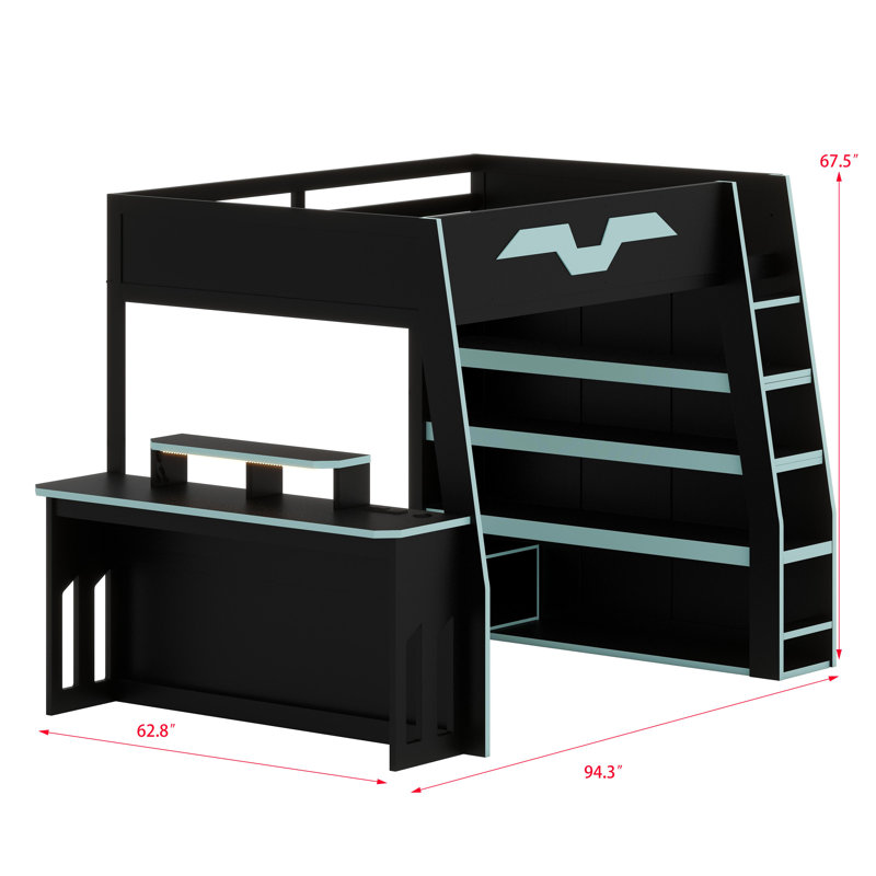 Space-Saving Loft Bed with Multi-Storage, RGB Illumination, and Reconfigurable Desk Setup, Blue