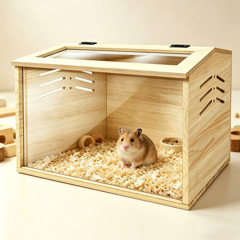 Cage à hamster en bois, cage à poulets, cage à hamster avec fenêtre en acrylique et plateau ouvrable, abri pour petit cochon d'Inde, chinchilla, gerbille (16 po x 12 po x 12 po)