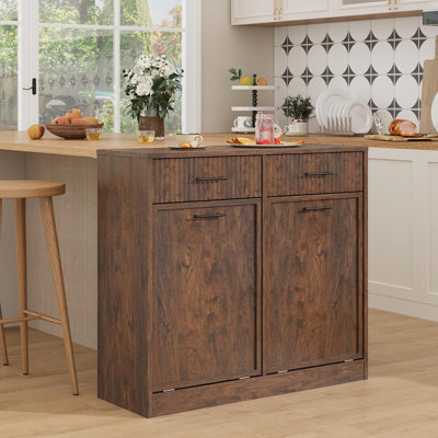 Armoire à linge double inclinable 39 x 14 x 35 po avec porte cannelée élégante et rangement spacieux pour salle de bain, vestibule, vestibule, cerisier