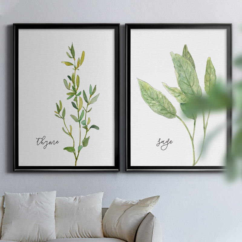 Fresh Sprig Thym - ensemble de 2 reproductions d'art, H 26,5 po x l 73 po x P 1,5 po, Toile avec cadre noir, Pas de tapis