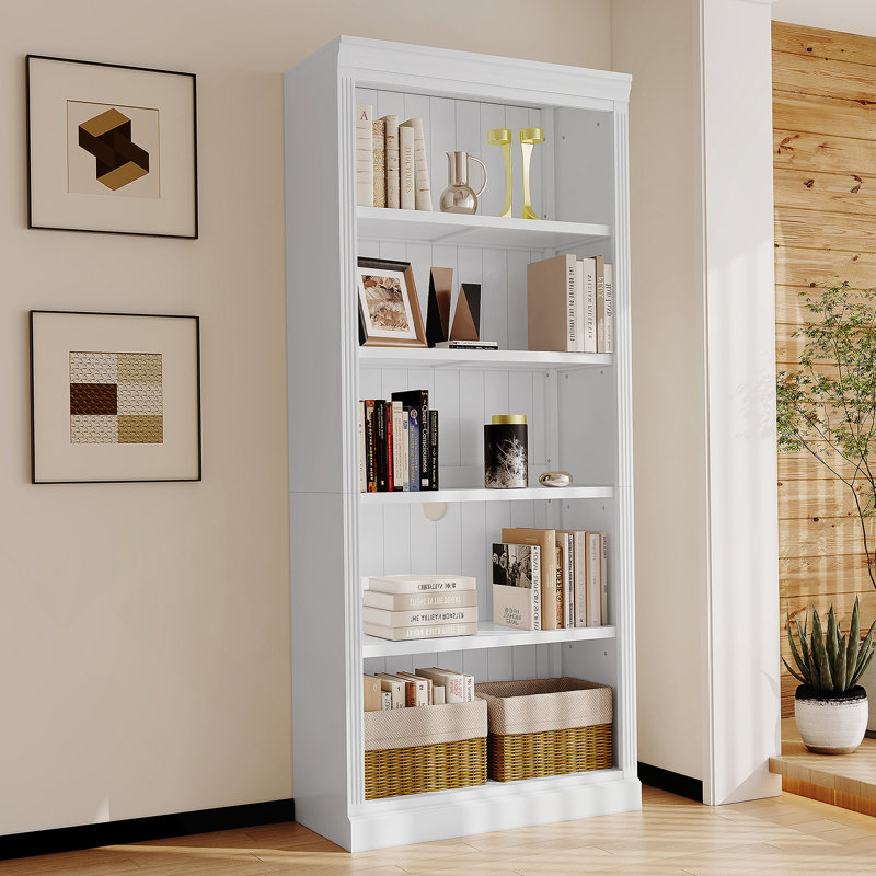 Bibliothèque de 83,4 po de hauteur avec bibliothèque à 5 niveaux et tablettes de rangement