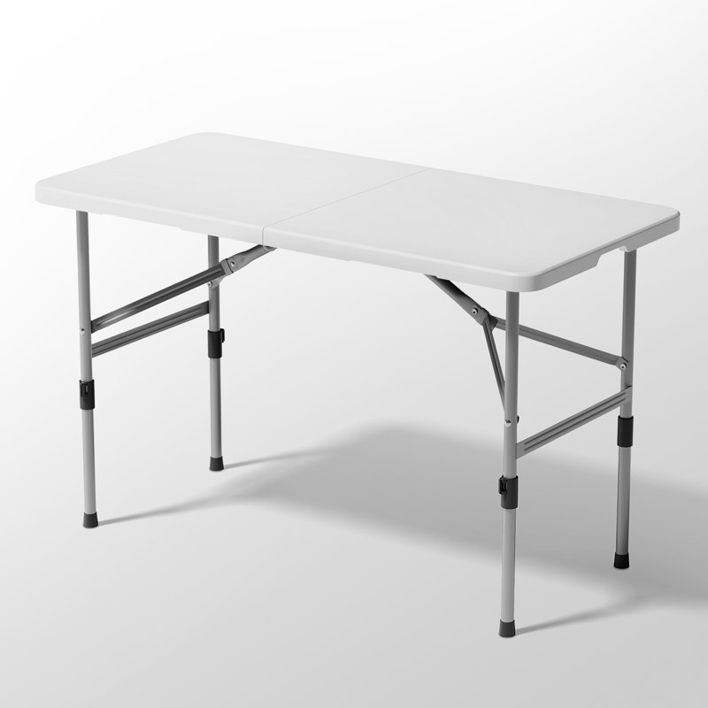 4-Foot Plastic Folding Table, Indoor Outdoor Desk with Carrying Handle and Height Adjustable, White