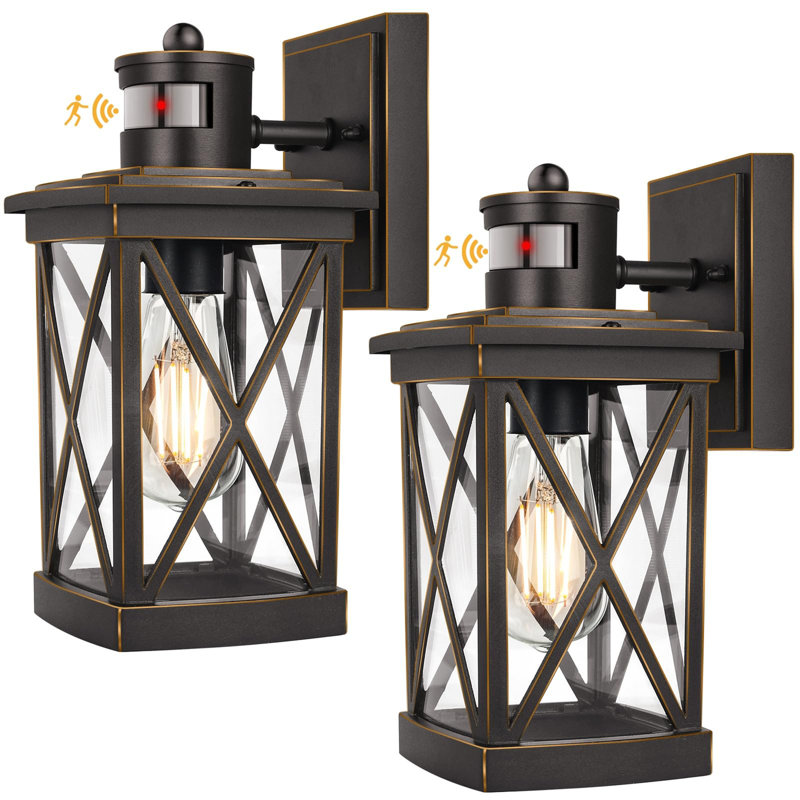 2-Pack Motion Sensor Outdoor Wall Lanterns Waterproof, Black