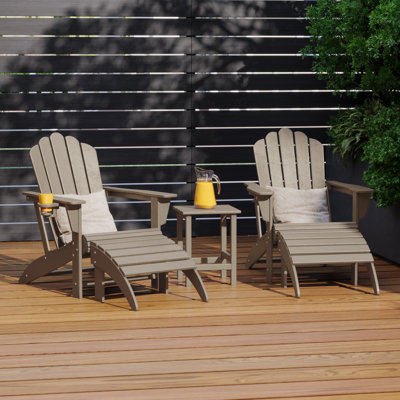 Outdoor Poly Adirondack Chair With Side Table And Ottoman 5-Piece Set