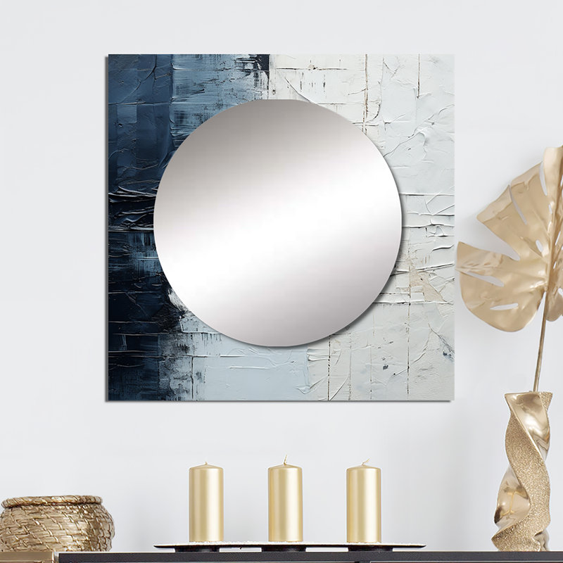 Athelistan - Minimalisme noir et blanc peint en coin I miroir de décoration murale carré pour chambre, 23 po x 23 po