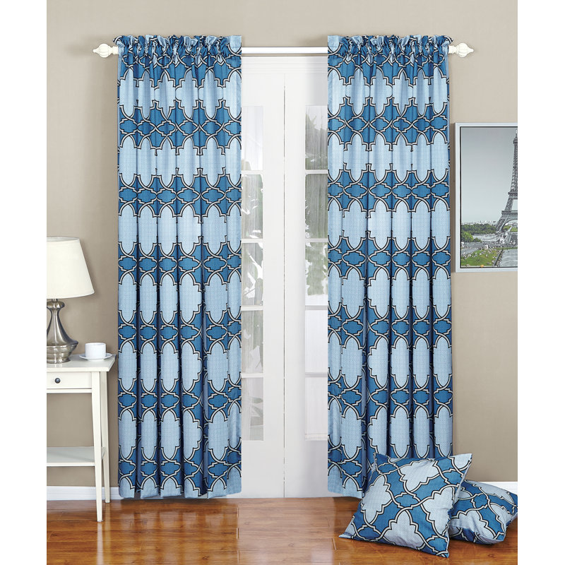 Dobson Geometric Rod Pocket Curtain Panels, Blue, 70" W x 84" L