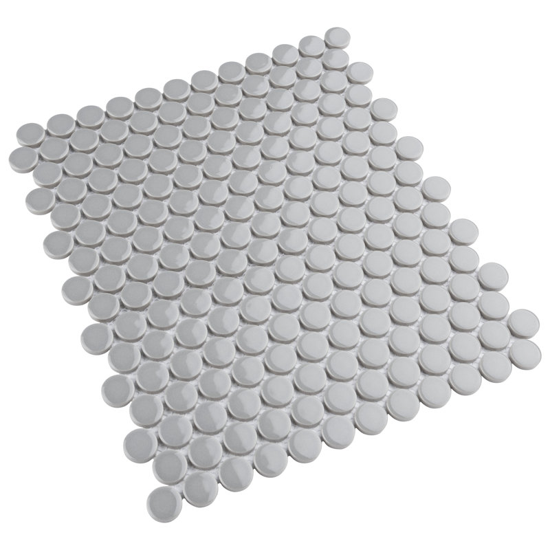 Metro Penny Glossy Light Grey 9-3/4" x 11-1/2" Porcelain Mosaic Floor and Wall Tile, Glossy Light Gray