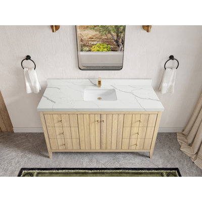 Meuble-lavabo simple en bois de chêne Atlanta Calacatta Poanazzo Quartz