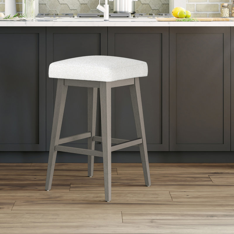 Tabouret pivotant carré en bois et à hauteur réglable Dorreen, Salée, Gris délavé