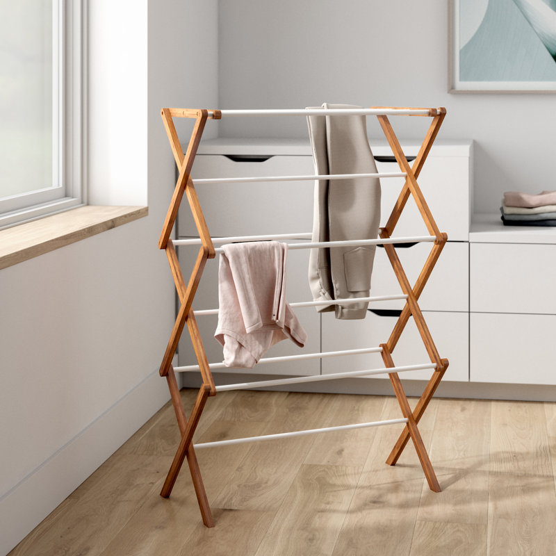 Bamboo Folding Clothes Drying Rack, Upscale Laundry Rack with 11 Coated Dowels, Environmentally Friendly, Stable Frame, Shelf for Drying Flat