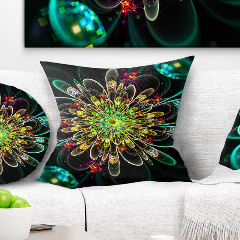 Coussin de fleurs en fractale brillante perfect, 16 po x 1 po, Coussin décoratif