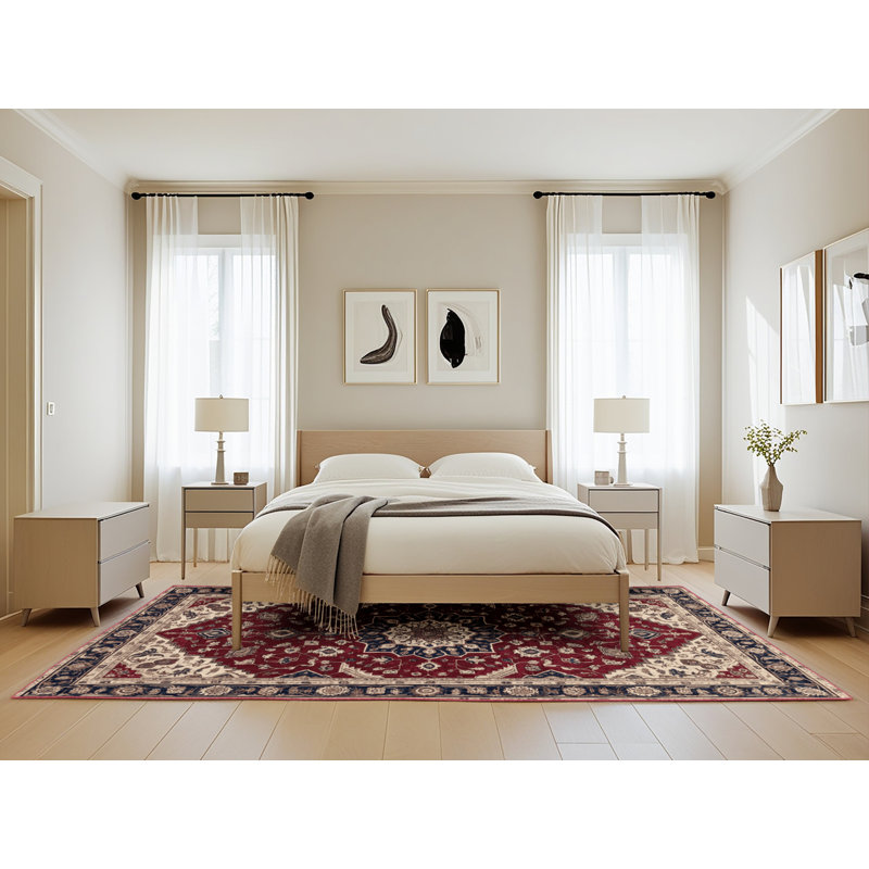 Tapis rouge persan lavable à la machine, Rectangle de 5 pi x 8 pi