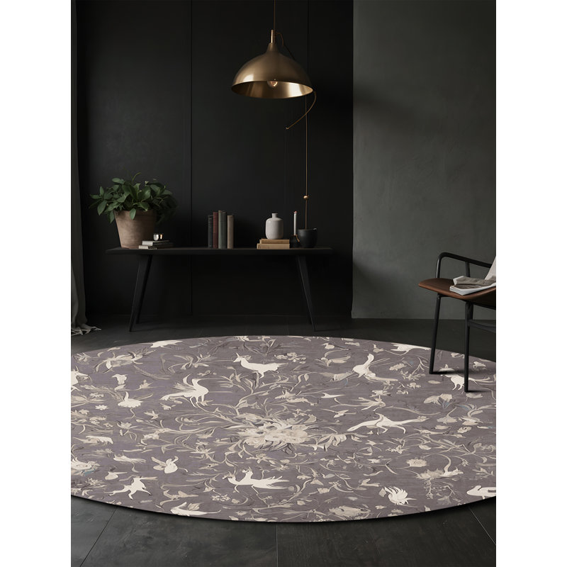 Machine Washable Gray Area Rug, Round 3'