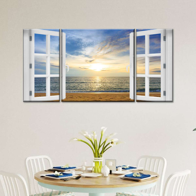 Fenêtre à la plage éthérée 3 pièces, H 32 po x l 66 po x P 1,25 po