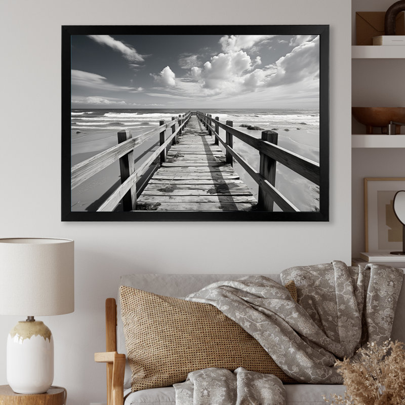 Monochome, promenade en Floride - impression de photos, H 16 po x l 32 po x P 1 po, Cadre simple noir