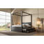 Lit plateforme à baldaquin Queen Size avec lit gigogne simple, 3 tiroirs de rangement, tête de lit, noir