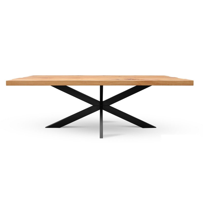 Oak Rectangular Wood Top Dining Table with Steel Base