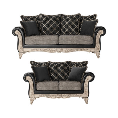 San Marino 2-Tone Fabric Wooden Frame Sofa and Loveseat Set