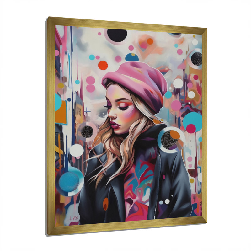 Portrait de femme pop art IV - Impression sur toile, H 32 po x l 16 po x P 1 po, Encadrement doré