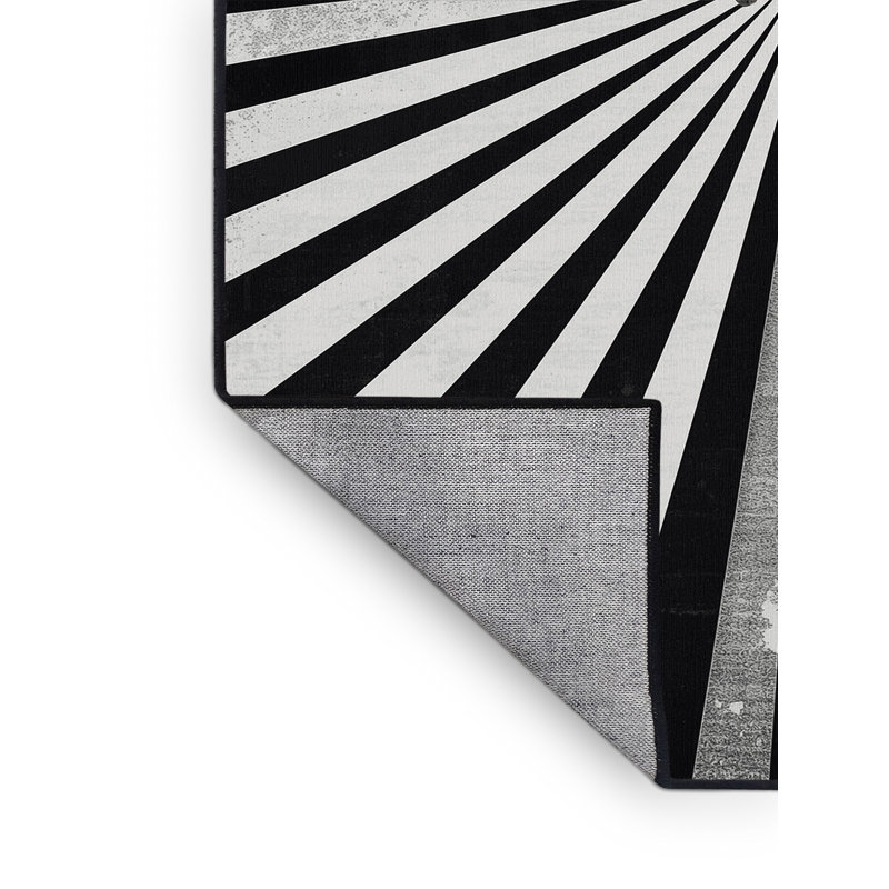 Tapis à rayures moderne et contemporain lavable à la machine Rayan Track Relay Baton Pass - noir - reliure noire, 7 x 10