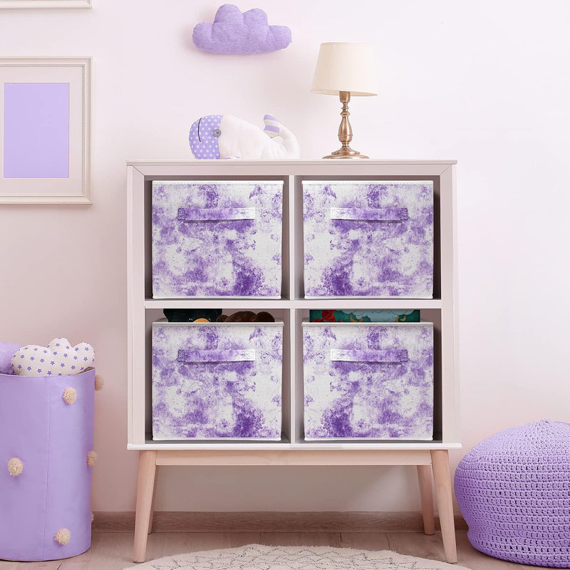 Sorbus 11" Foldable Fabric Storage Cube Bins with Handles, in Tie-Dye, Purple
