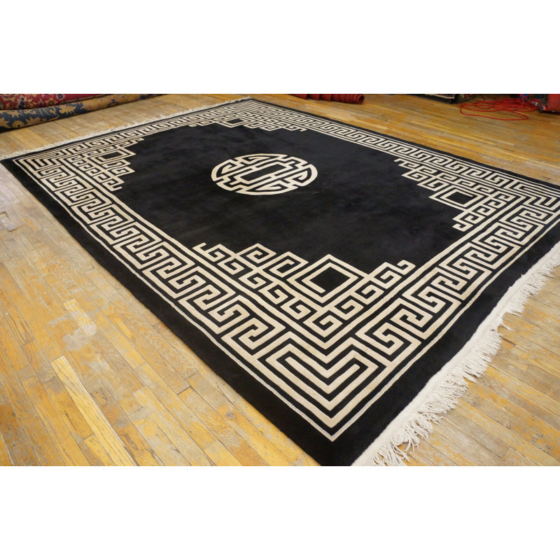 Antique Art Deco Chinese Medallion Black 1930s Rug