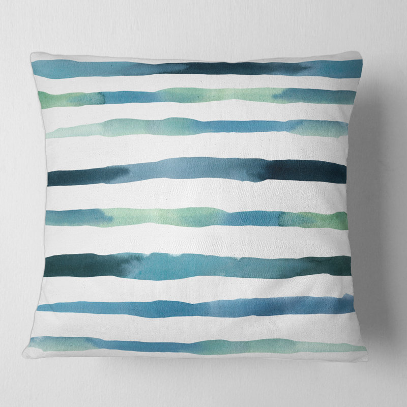 Aquatique bleu foncé verticales - coussin moderne imprimé, 16" x 16"