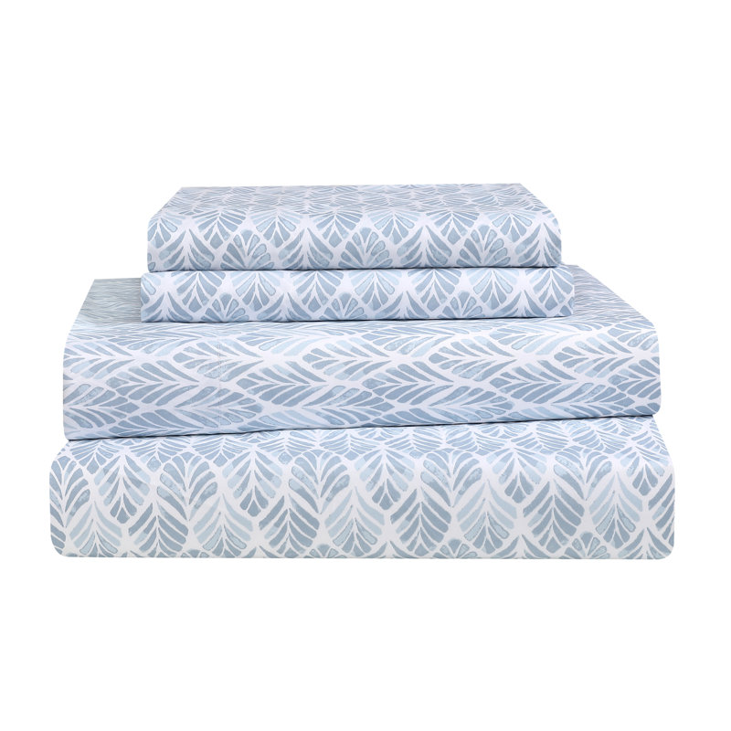 Ensemble de draps en microfibre 4 pièces, Motif floral bleu, Ensemble de draps pour très grand lit avec 2 taie