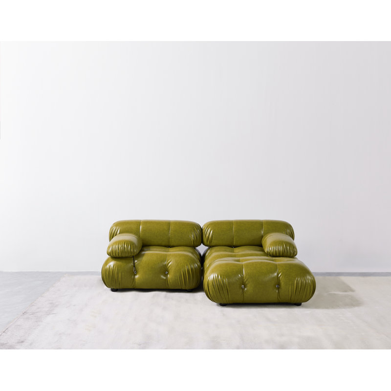 Howliet Faux Leather L-Shaped Sectional Reversible, Green Faux Leather