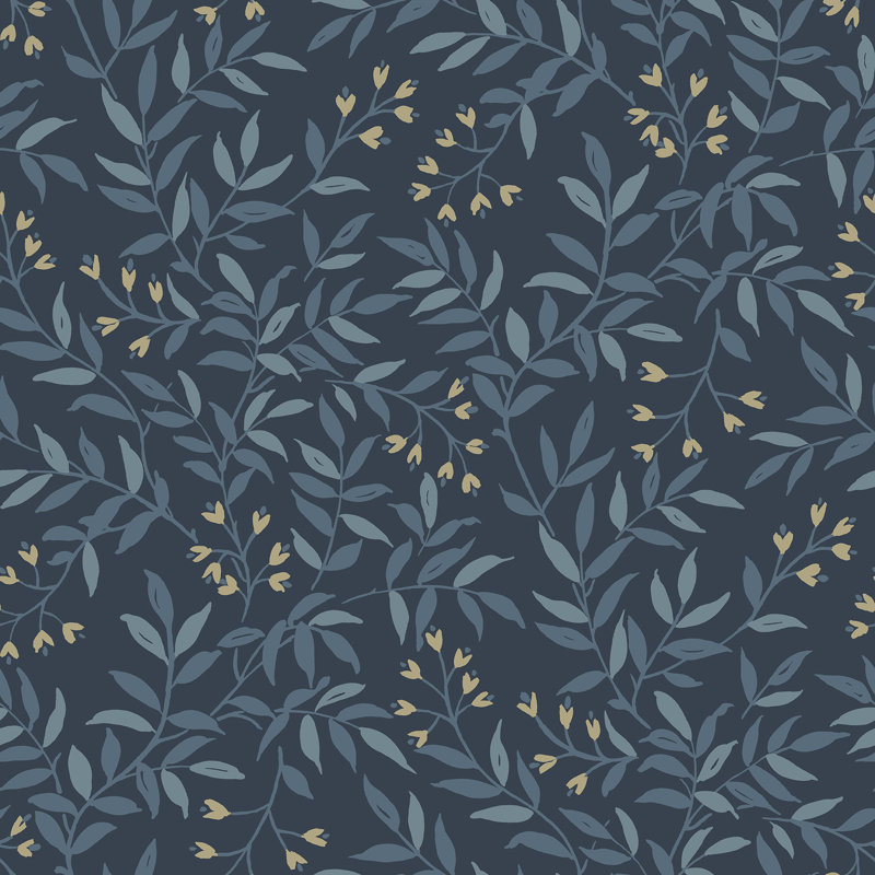 Senna Budding Vines Wallpaper, Navy