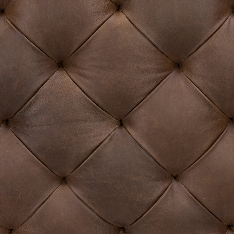 Turin Tufted Square Genuine Leather Ottoman, Brown