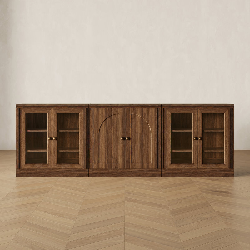 Buffet modulaire 95 po avec armoires en acrylique et charnières (ensemble de 3), Walnut