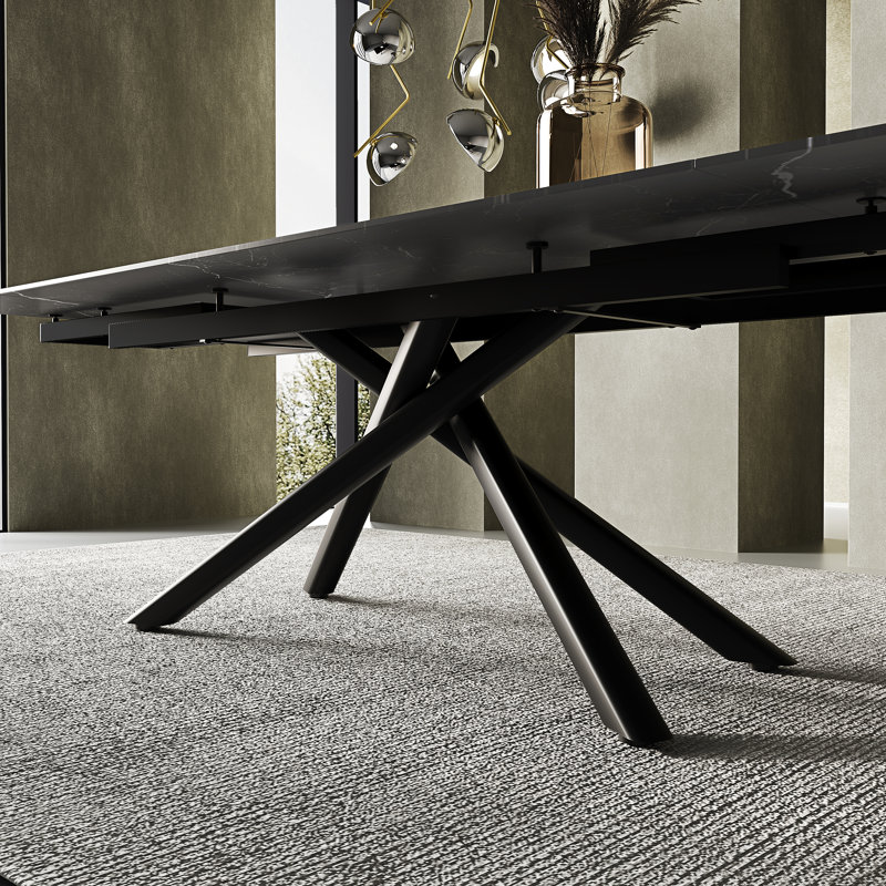 Modern 70.86“ To 102.36” Extendable Rectangular Sintered Stone Dining Table With Cross Metal Legs - Seats 8-10, Dark Gray