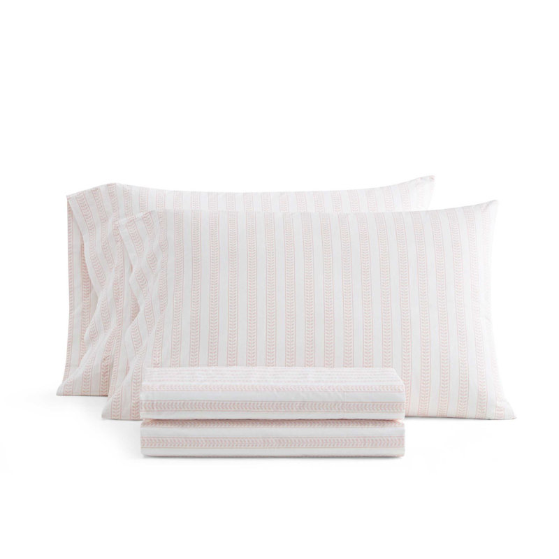 Ensemble de draps en percale de coton imprimé Martha Stewart, Ensemble de draps pour lit simple avec 1 taie d'or