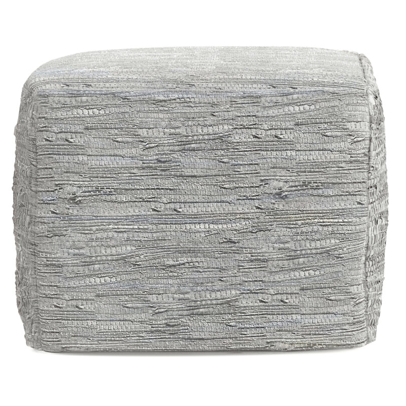 Fredrik 18"W Genuine Buffalo Leather Square Pouf, Cream Genuine Leather