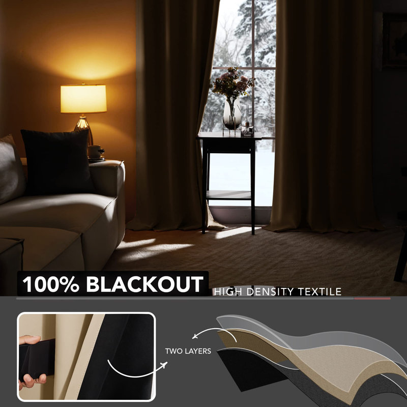 100 Percent Blackout with Liner Grommet Curtain Panel (Set of 4), 52" W x 95" L, Burlywood