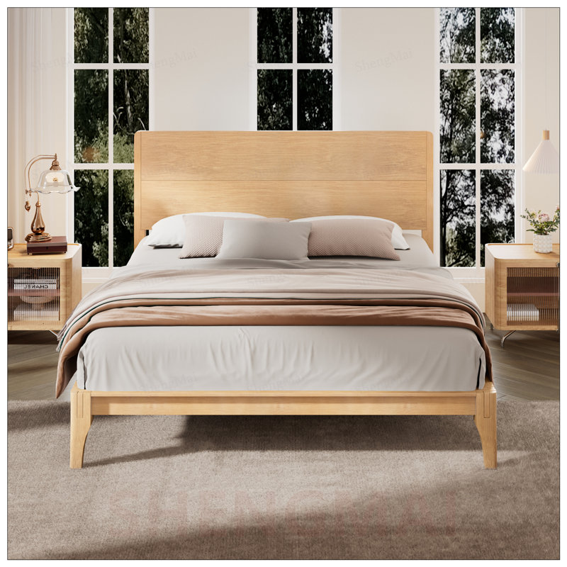 Lit plateforme en bois de bambou de taille moyenne Mid-Century de 12 po avec support en lattes de bois, aucun sommier requis, assemblage facile