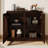 Mid-Century Modern Fluted Sideboard Cabinet - Black, 2 Outlet Holes, Narrow Side Cabinet for Living Room, Entryway, Hallway, Kitchen-1241406518