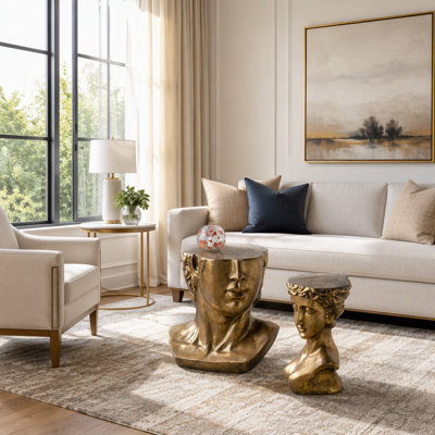 Classical Gold Bust Sculpted Magnesium Side Table With Neoclassical Artistic Design For Elegant Home Decor Accent